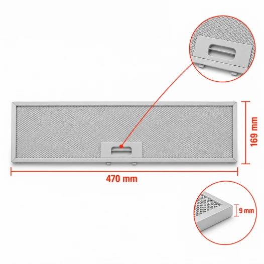 Filtr metalowy Arthur Martin 4055380804 470 x 169 x 9 mm