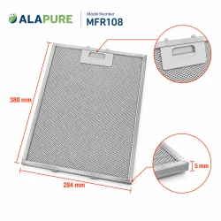 Filtr metalowy Alapure pasujący do modelu Atag 23682, wymiary 380 x 284 x 5 mm