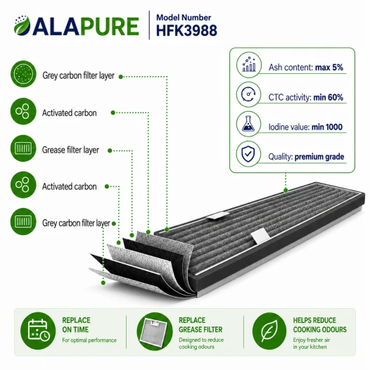 Alapure HFK3990 – kompatybilny z filtrem węglowym Miele DKF21-P / 9720600 (4 szt.)