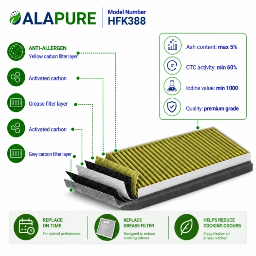 Filtr węglowy Alapure HFK388 CleanAir Plus, pasujący do modeli 11042136 / 17005388 / 17005802 / 17001205 / DWZ1AF1B6 / Z51AFB1X6 (zestaw)